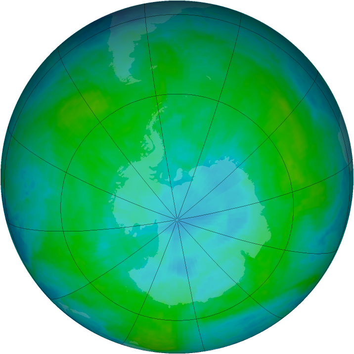 Antarctic ozone map for 07 January 2004